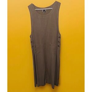 Amy K Su XL Dress‎ Sleeveless Midi Khaki Brown Tencel Pocket Button Up Casual